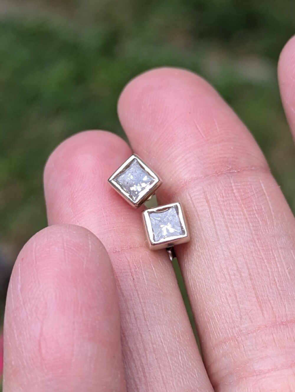 Bezel Set Diamond Earrings Princess Cut white gold